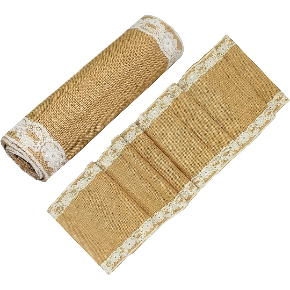 Cotton Craft - 2 Pack - Jute Burlap Lace Table Runner 12" x 108" - Natural - The Perfect Accessory to Dress Up Your Dinner Table - Spot Clean Only 12X108 Beige 61958