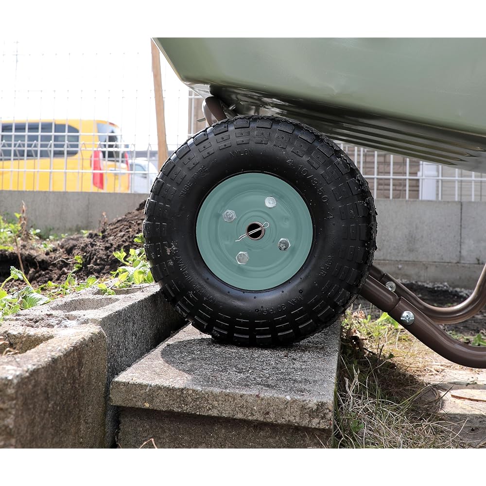 Living Out Garden 2-Wheeler No-Puncture Tire Model, Green Size: Width 21.1 x Depth 38.6 x Height 24.8 inches (53.5 x 98 x 63 cm), Weight: Approx. 19.2 lbs (9 kg), Capacity: 17.7 gal (53 L), Load
