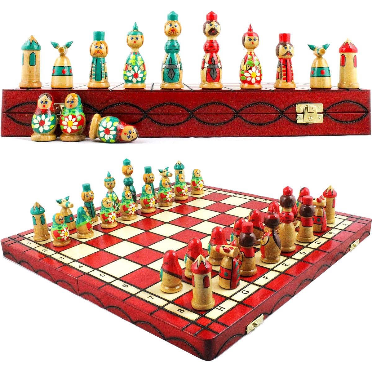 Adult Chess Set with Storage Handmade Matryoshka Chess Set