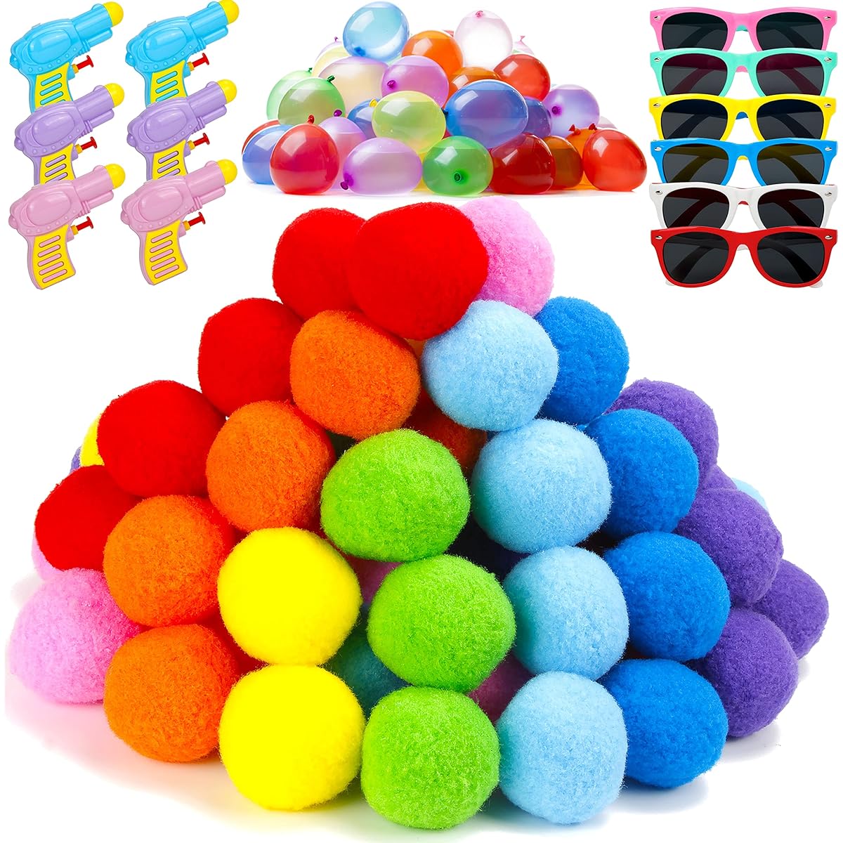 Water Splash Balls Pool Game Party Favors - 40 Flooded Splash Balls, 500 Flooded Splash Balls, 6 Water Guns, Kids Sunglasses for Kids Teens Boys Girls Ages 4-8, 8-12