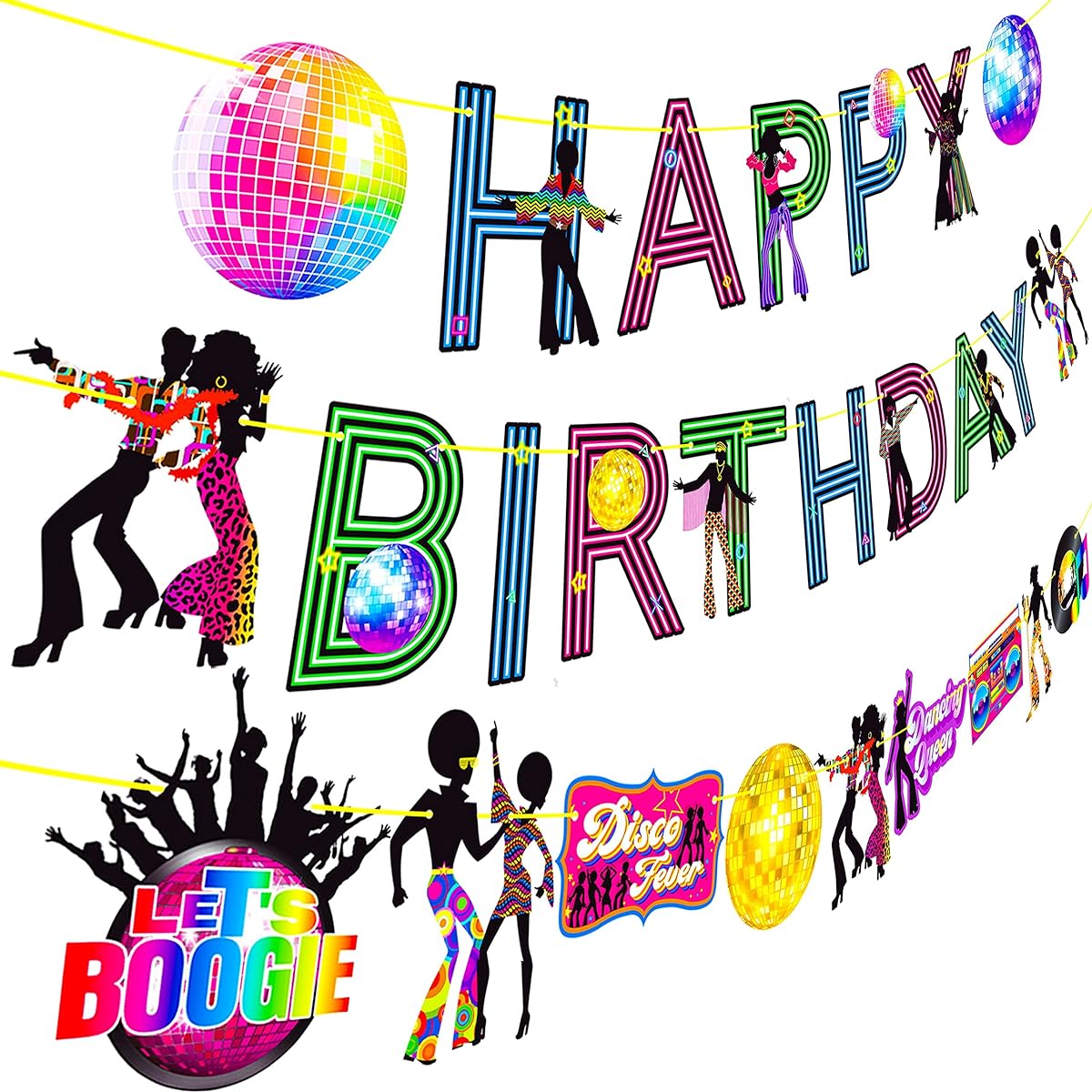 Disco Birthday Party Banner, Disco Party Decorations, 3 Pieces 70s Disco Hanging Cutout Banner, 1970s Disco Fever Hippie Birthday Party Favors