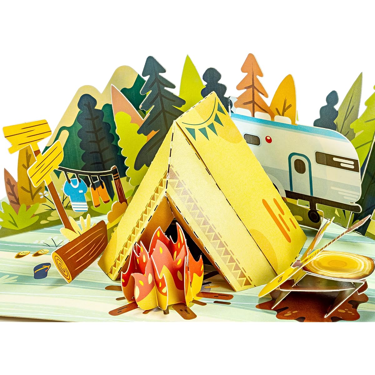 Camping Trip 3D Pop Up Greeting Cards for All Occasions Love Birthday Christmas Happy Birthday Travel Retirement Mountain Forest Outdoor Summer Holiday Hard Envelope Handmade with Love