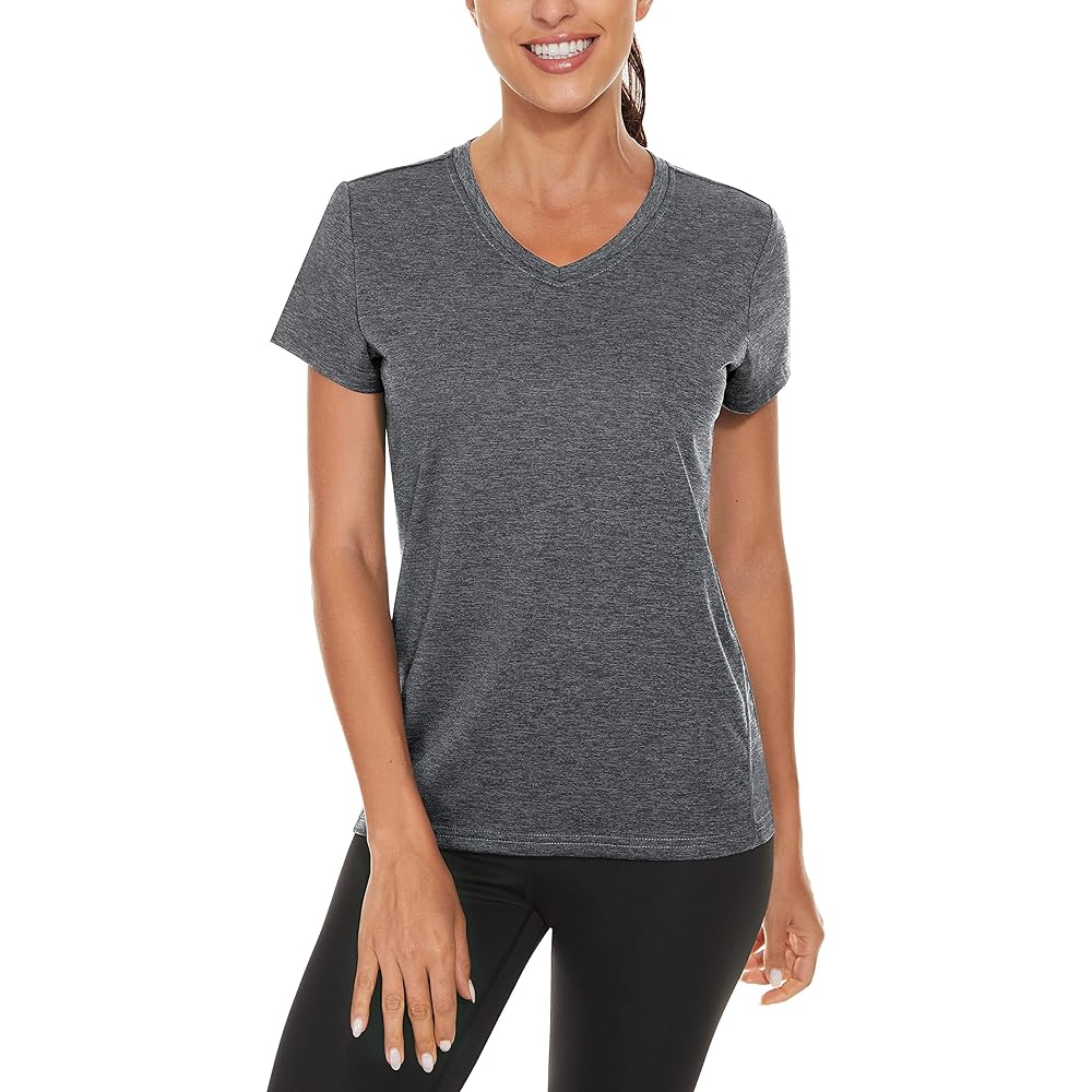 [TACVASEN] Women's T-Shirt, Short Sleeve, V-Neck, Sweat Absorbent, Quick Drying, Sweatshirt, Stretch Sportswear, Plain, Breathable, Training, Running Wear, Summer, Thin