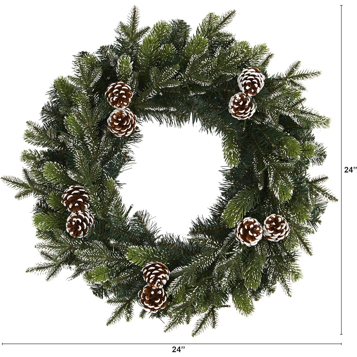 Near Natural 24" Snowy Pine Cone Artificial Christmas Wreath with 35 Clear LED Lights, Green, 5x24x24"