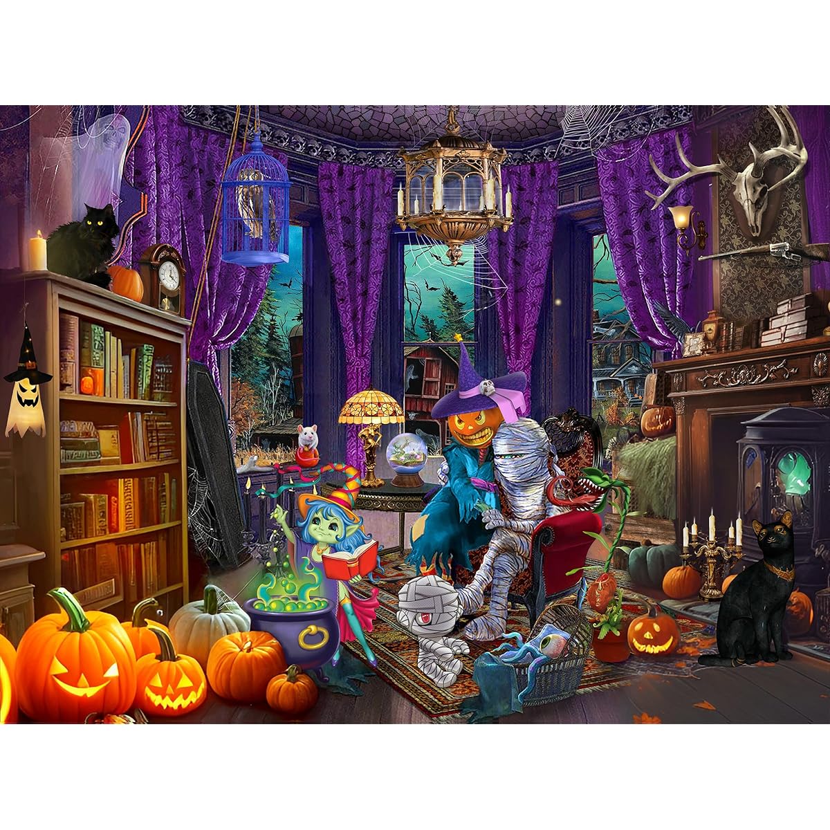 Halloween Fright Night 500 Piece Jigsaw Puzzle for Adults 27" x 20" Large Puzzle for Halloween Decorations Family Party Holidays - Each Piece is Unique