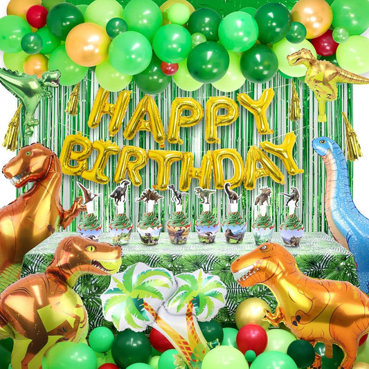 170pcs+ Dinosaur Birthday Party Decorations with Dinosaur Balloons, Happy Birthday Balloons Curtains Tablecloth Stickers Dinosaur Theme Party Kids Girls Boys Baby Shower Celebration