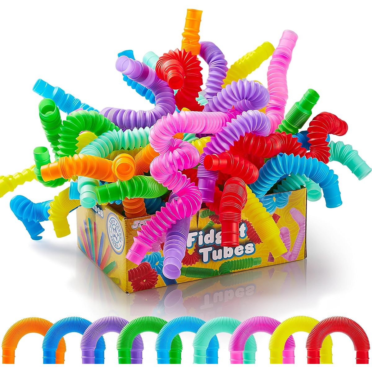 JOYIN Pop Tubes 18 Pack Fidget Tubes Party Favors 9 Colors Sensory Toys Connectable Expandable Stress Relief Great for Parties, Classroom Exchanges and School Rewards