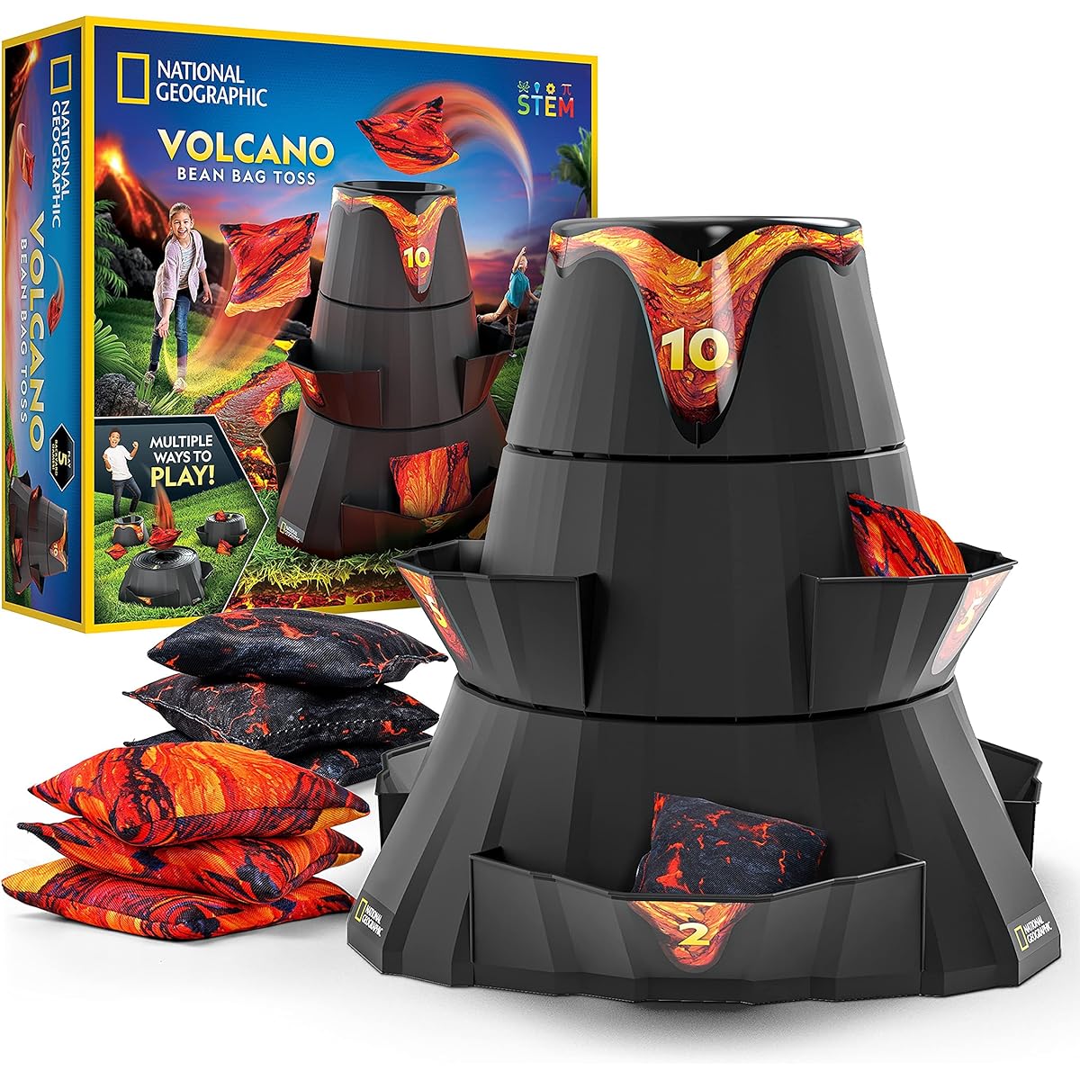 NATIONAL GEOGRAPHIC Volcano Bean Bag Toss Game for Kids Cornhole Game Set with 5 Backyard Games Bean Bag for Tossing Yard Games for Kids Outdoor Kids Games Patio Games ( Exclusive)