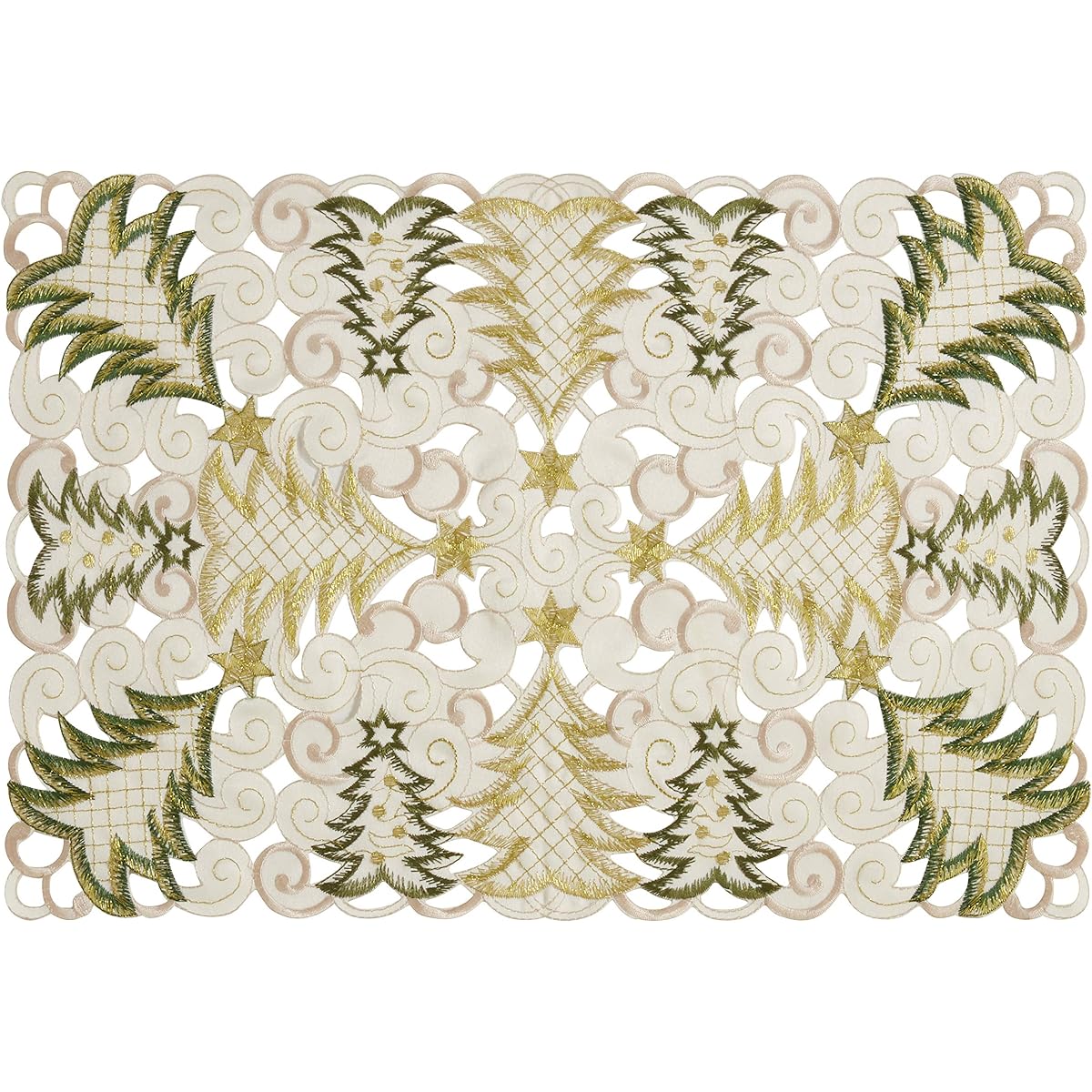 SARO LIFESTYLE QX296.R16108B Panettone Collection Christmas Tree Cutwork Table Runner 14" x 20" QX296.W1420B
