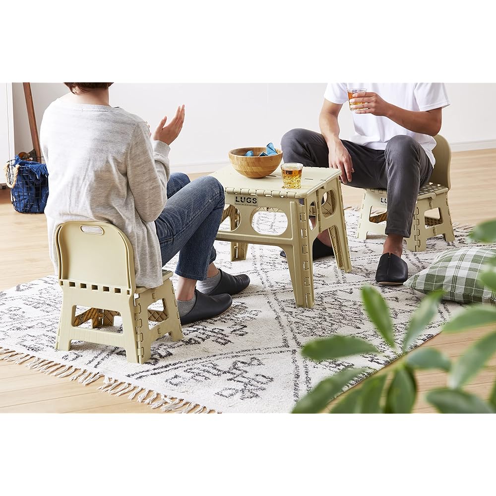 ILC LUGS Foldable Compact Table Outdoor/Picnic/Cherry Blossom Viewing/BBQ/Children's Sand Beige W49 x D50 x H39cm (when used) W349 x D6 x H64cm (when folded)