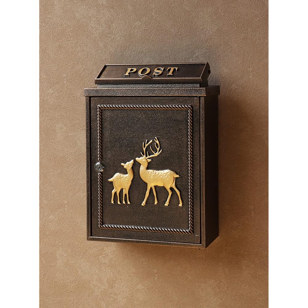 MOJYU Casting Wall Post Deer Bronze WM-060 Post Mail Box Stylish Mailbox Delivery Box Scandinavian Style with Lock Wall Hanging Entrance Door Home Use