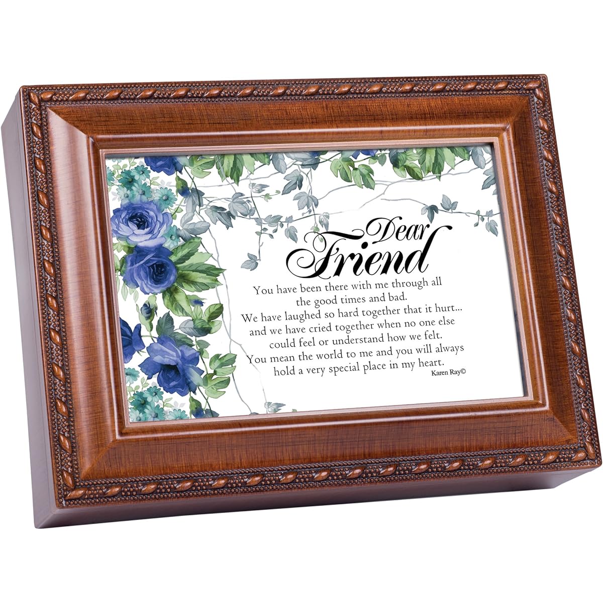 Dear Friend Special Place in Heart Wood Grain Keepsake Music Box Plays That's What Friends Are For