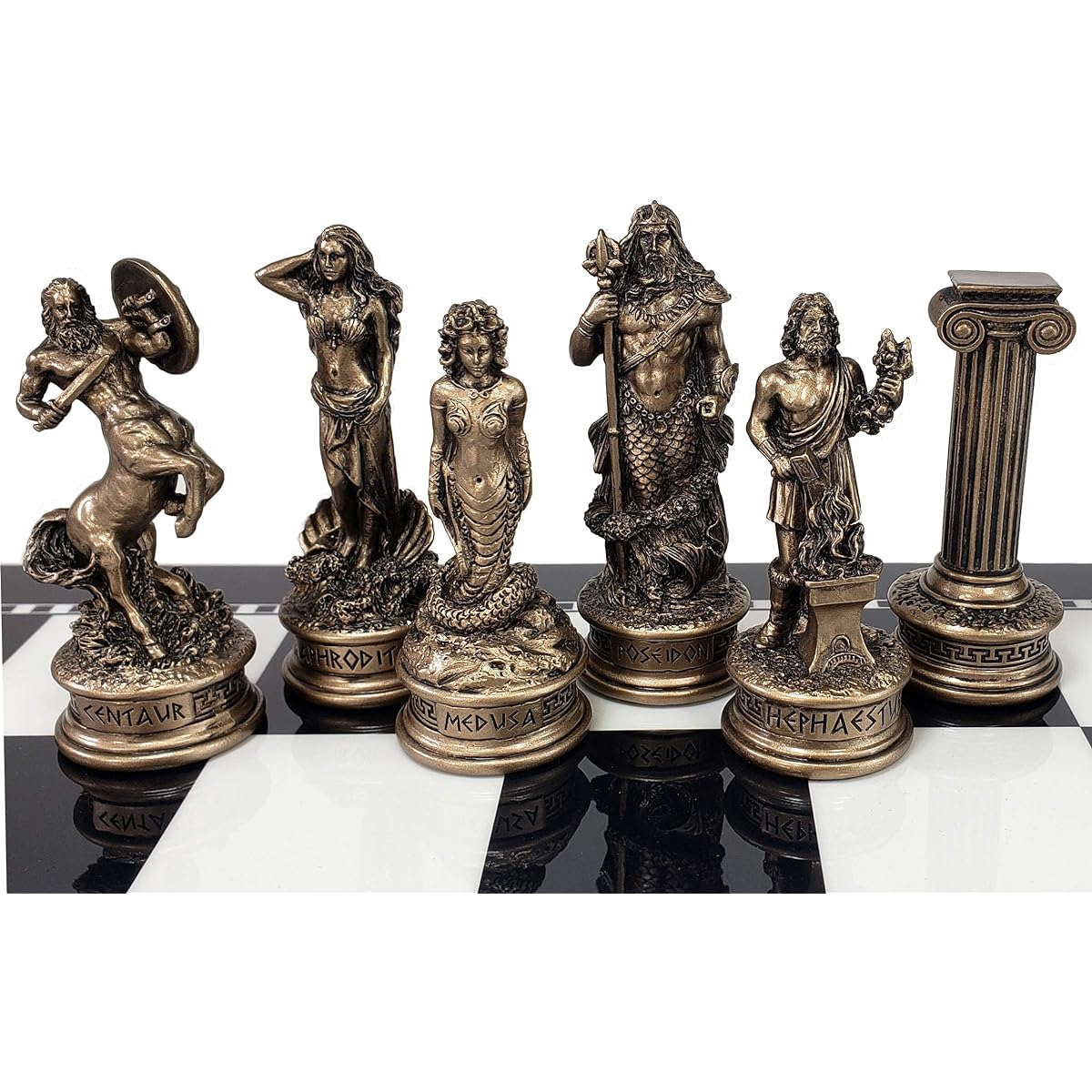 Greek Mythology Olympus Gods Zeus vs Poseidon Chess Set Men's Pieces Bronze and Pewter Color No Board