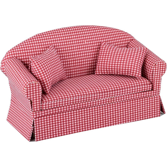 (Red Check) - Miniature Dollhouse Sofa - Dolls House Furniture Couch - Red Chequered - 1/12 Scale