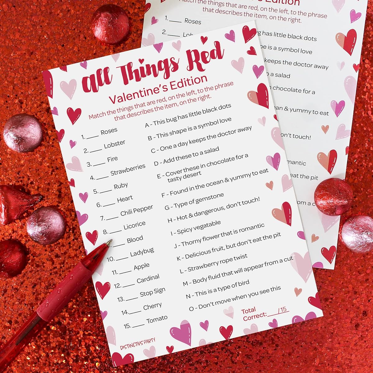 Valentine's Day All Things Red Classroom Party Game - 25 Player Cards