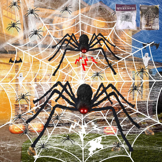 2022 Swagon 5-in-1 Value Pack 11.8ft Diameter Round Spider Web 30" 24" Giant Scary Spider 3oz Spider Web 10pcs Small Spider Halloween Decorations for Indoor Outdoor
