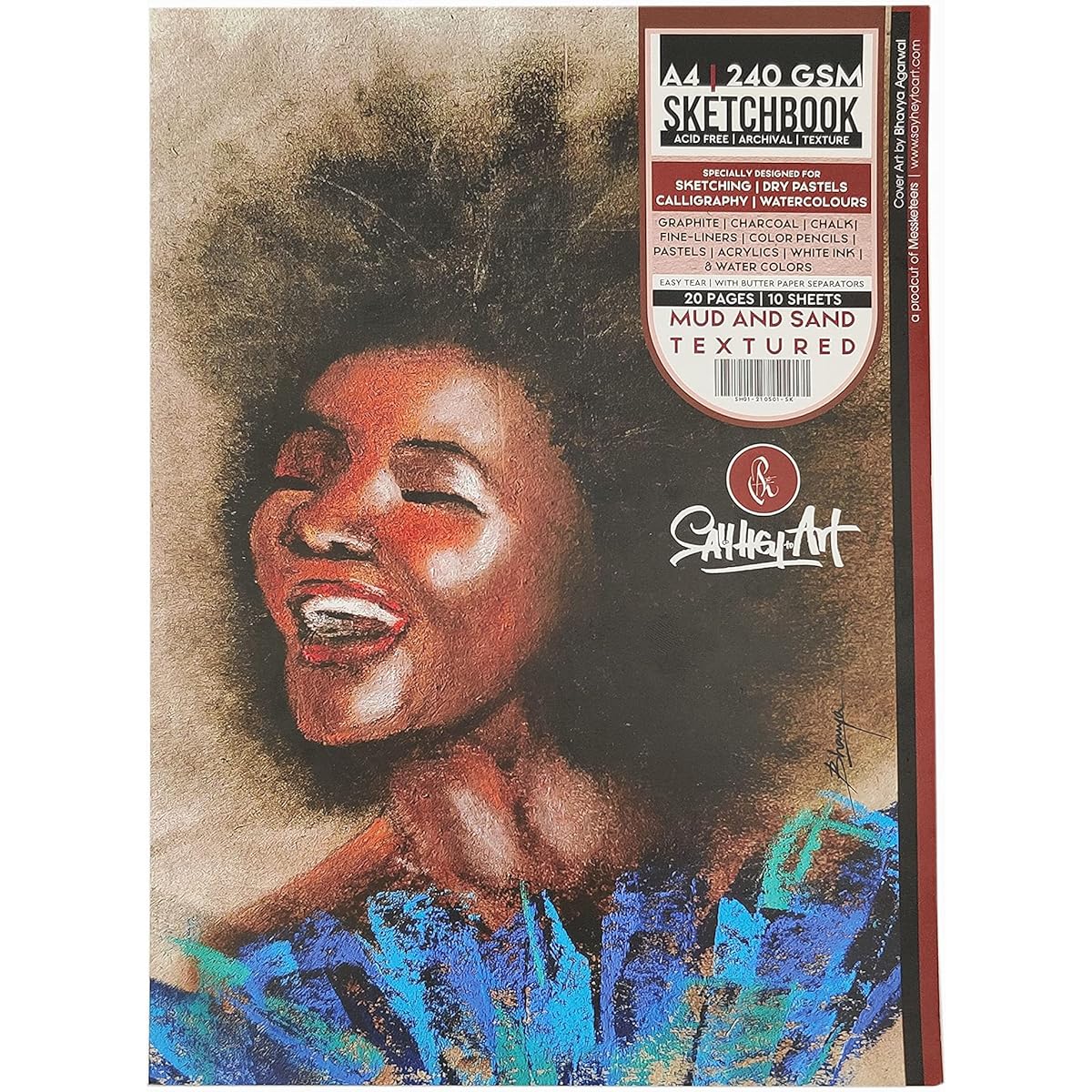 Messketeers - Say Hey To Art - A4 Brown Tone/Tannin Mud & Sand Texture Paper Sketchbook for Artists - 240 Gsm Professional Artist Sketch Pad 10 Sheets / 20 Pages with Butter Paper Separators