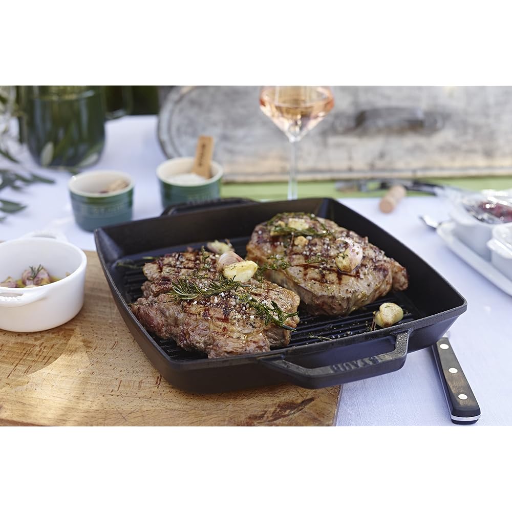 staub "Pure Grill Square Black 23cm" Grill Pan, Both Hands, Cast Metal, Enamel, IH Compatible [Authorized Japanese Product] Grill & Frying Pan 40511-728-0