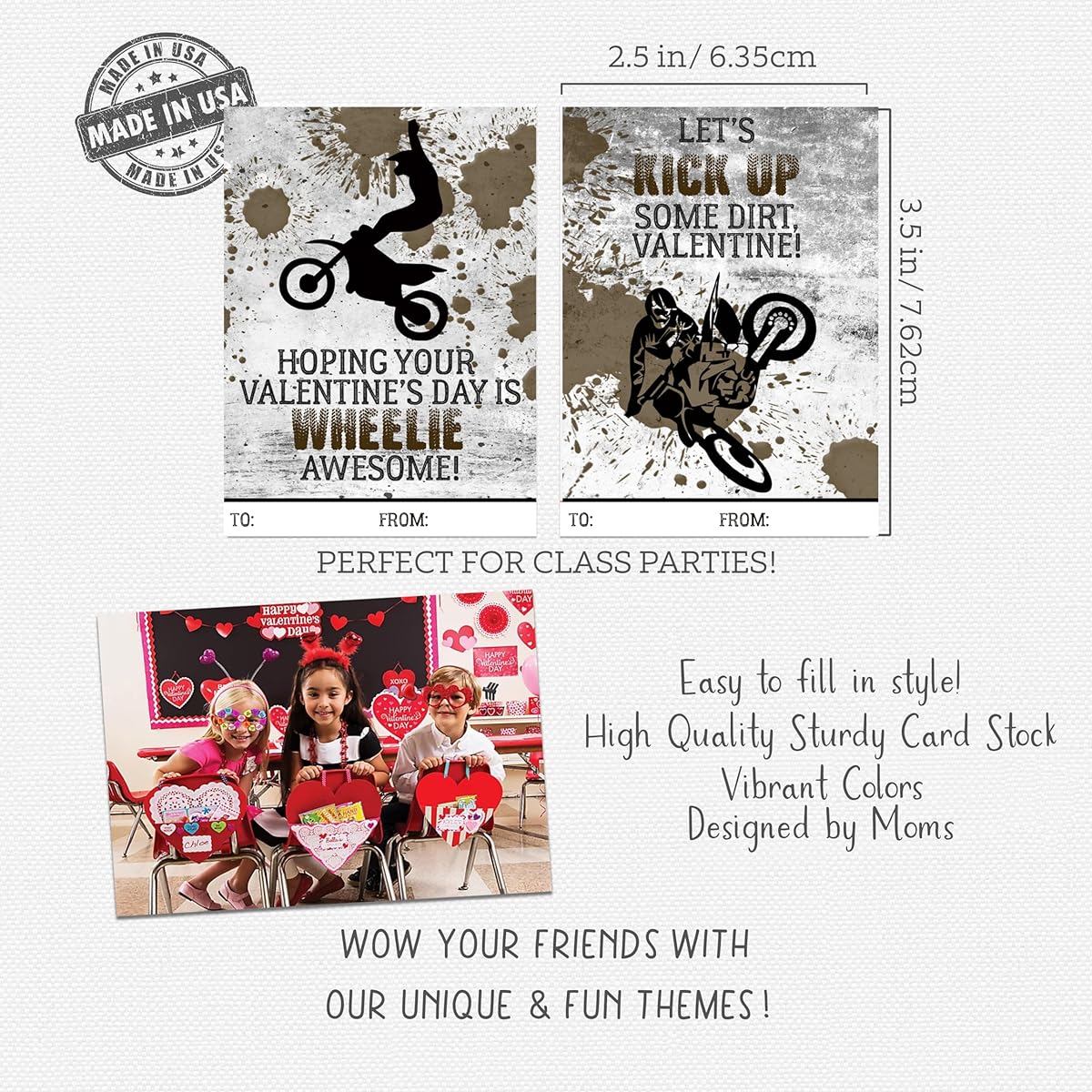 Dirt Bike Motor Themed Valentine's Day Card Set - Set of 25 Valentine's