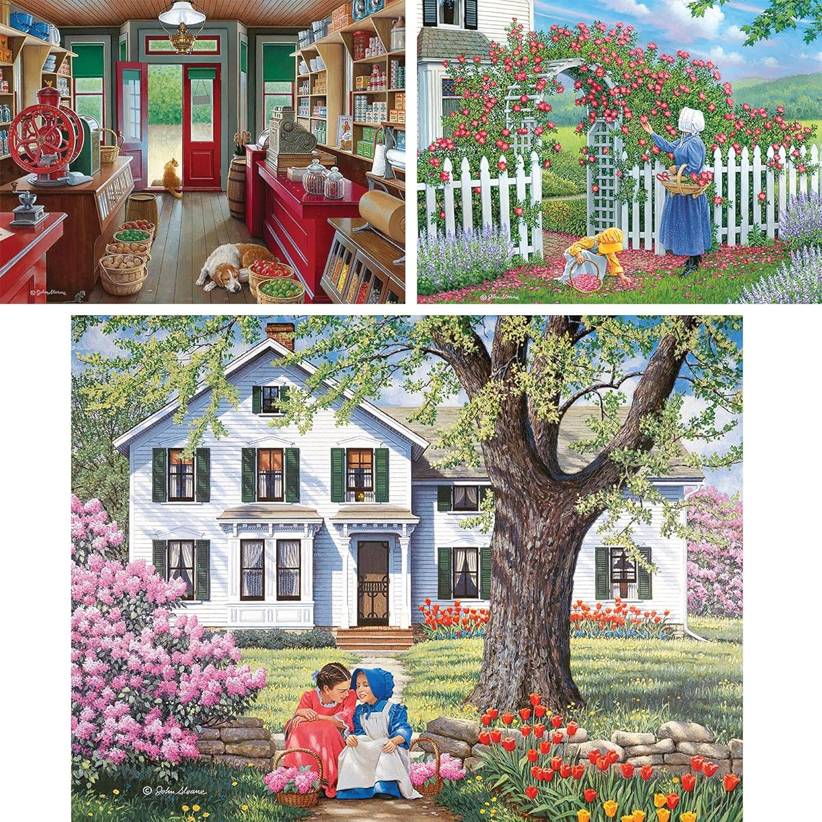 Bits and Pieces - Value Pack of 3 1000 Piece Jigsaw Puzzles for Adults - Each Puzzle Measures 20" x 27" - 1000 Piece Slow Day Rose Arbor Best Friends Jigsaw Puzzle Artist: John Sloane
