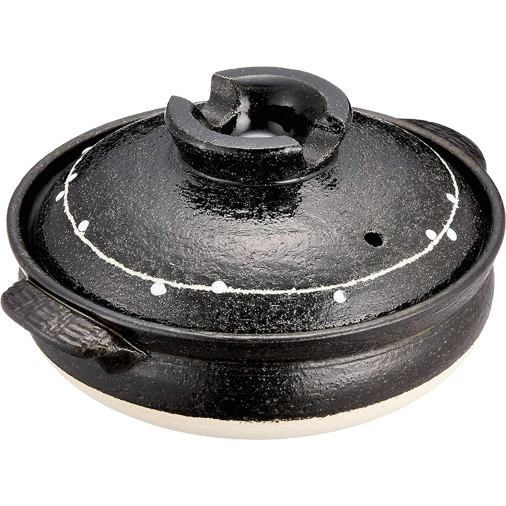 Saji Pottery Banko Ware Earthen Pot No. 8 (25cm) For 2-3 People Ichichin Kakiotoshi 32-122 Black