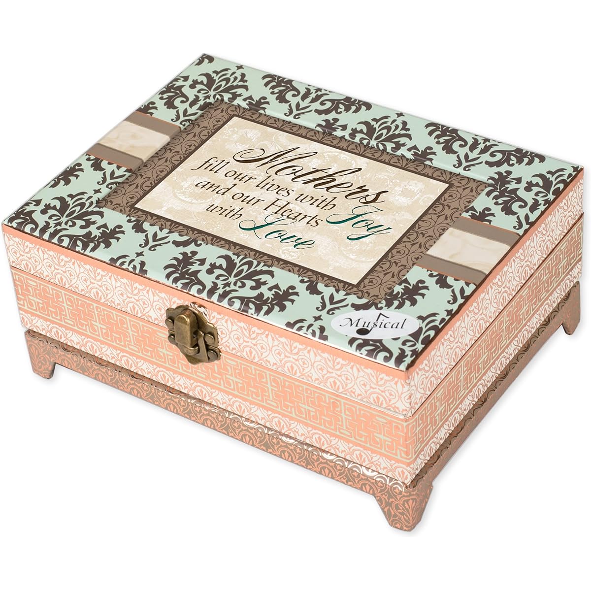 Cottage Garden Mothers Belle Papier Chest Musical Jewellery Box with Damask Finish Plays You Light Up My Life