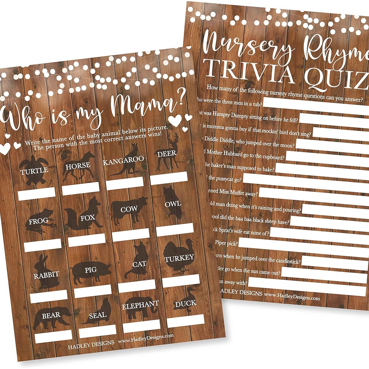 Rustic Baby Shower Games Gender Neutral - 2 Games Double Sided 25 Baby Animal Matching Baby Shower, 25 Nursery Rhymes Baby Shower Games, Gender Reveal Game for Guests, Baby Shower Party Supplies