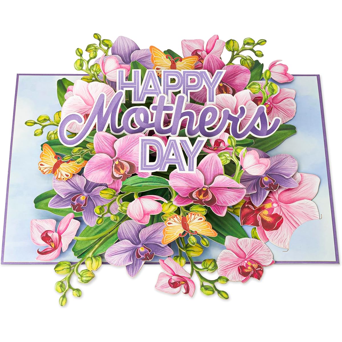 POPWOW Mother's Day Pop-up Card, Happy Mother's Day, Orchid, Butterfly, Envelope, 3D Greeting Card, Gift for Mother, Godmother, Stepmother, Sister, Grandmother, Mother-in-Law, Aunt, Wife, 5x7