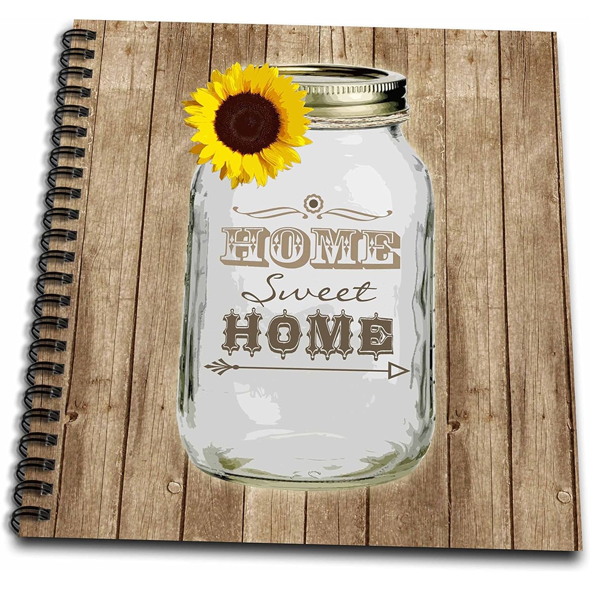 3dRose db_128555_2 Country Rustic Mason Jar with Sunflowers and Home Sweet Home Memory Book, 12x12"