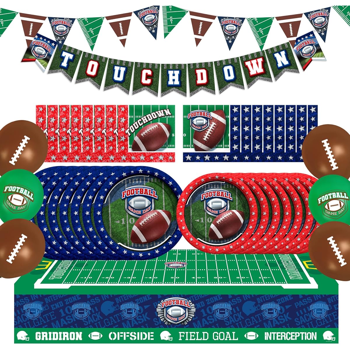 Treasures Gift Football Party Decorations - Serves 24 - Complete Set of Football Party Supplies - Football Decorations, Football Tablecloths, Football Plates, Cups and More!