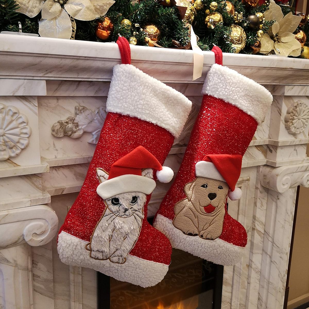 Wewill Lovely Embroidered 3D Pet Christmas Stockings for Dogs or Cats 17inch