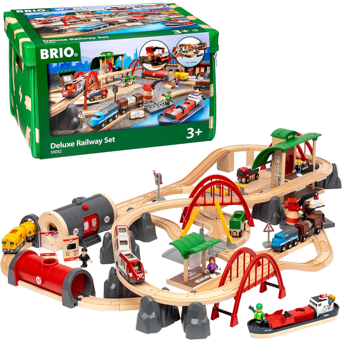 BRIO WORLD Rail & Road Deluxe Set for ages 3 and up (Train Toy, Wooden, Rail) 33052