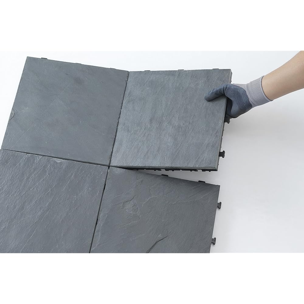 Takasho Just Lay Tiles Natural Stone Black Set of 9 Approx. W30 x D30 x H2.8cm