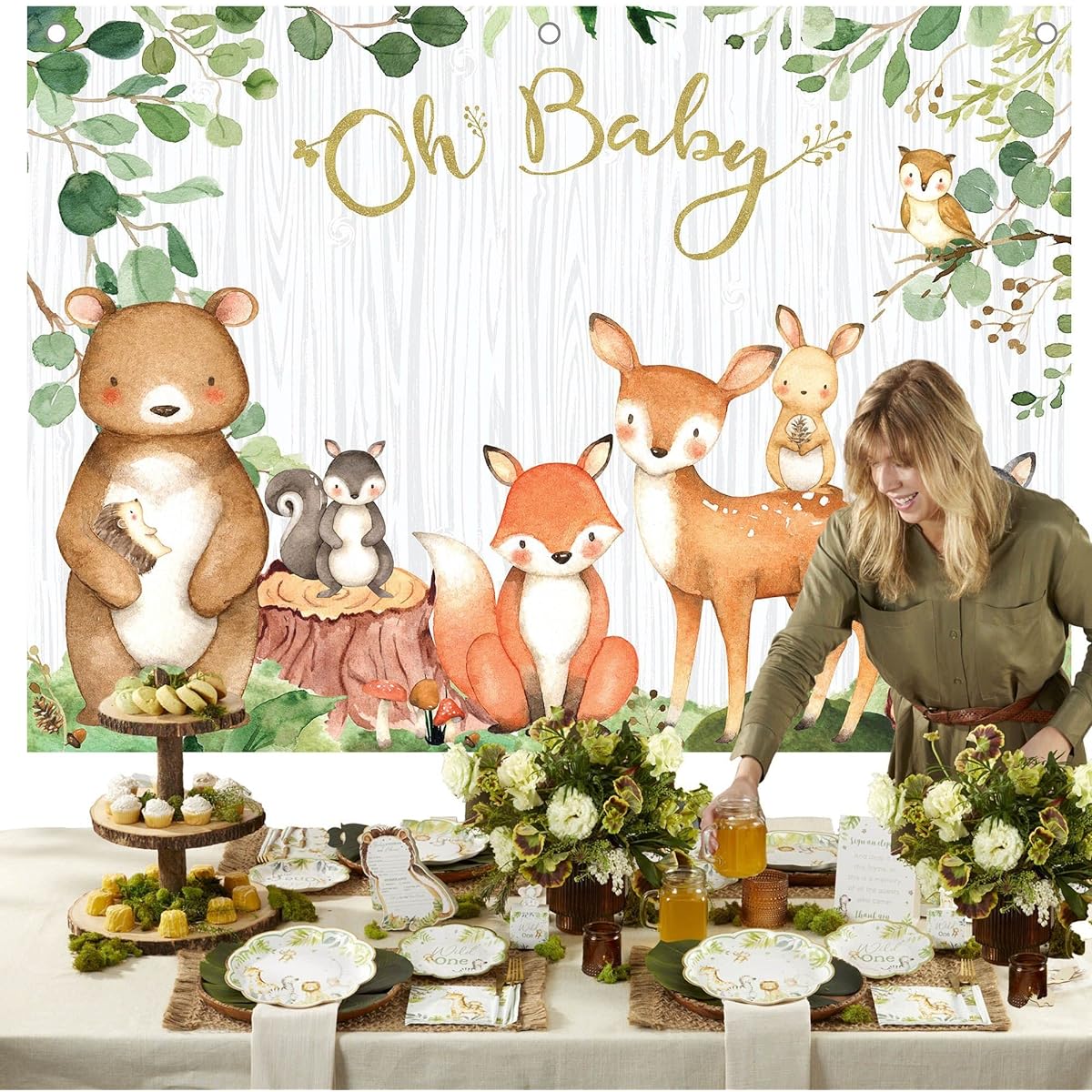 Kate Aspen Woodland Baby Shower Decorations Photo Backdrop Banner/Photoshoot Props Photo Booth Nursery Decorations