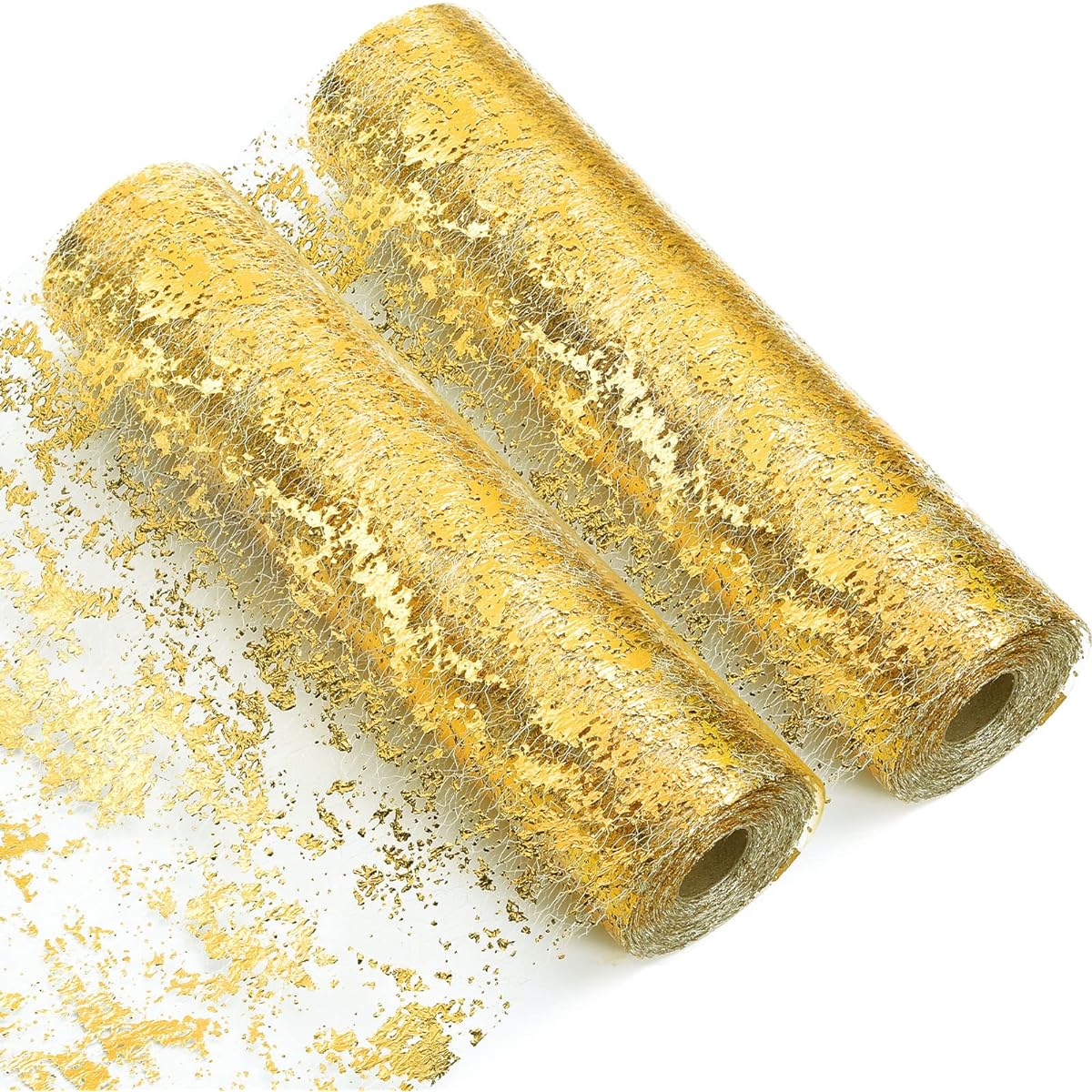 Metallic Gold Thin Table Runner Roll 11" x 65' Glitter Gold Foil Mesh Sequin Table Runner Decor for Dining Table Centerpieces Party Wedding Baby Shower Christmas Decorations (2)