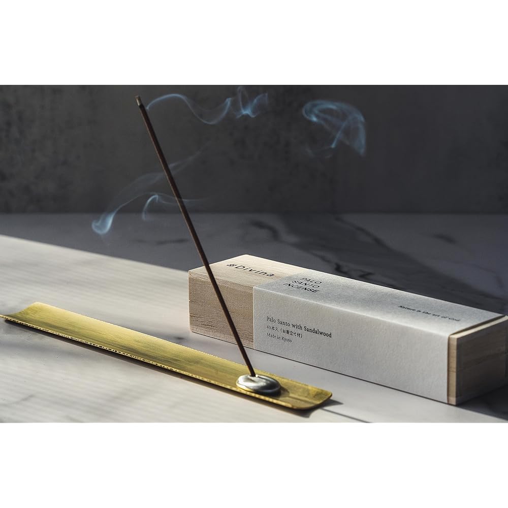 #Divina Incense Palo Santo Sandalwood Incense Sticks Low Smoke Sandalwood Comes in a Paulownia Box with Incense Holder Made in Kyoto 40 Sticks Purifying The Scent of a Long-established Inn or Luxury Restaurant (Incense Plate Set)