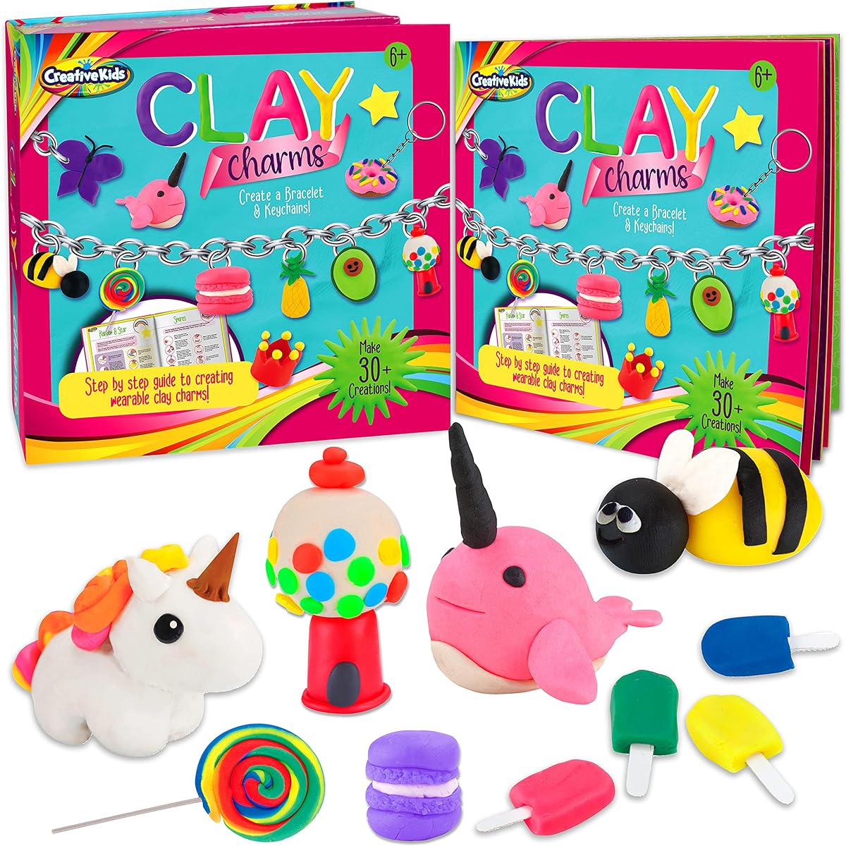 Creative Kids Clay Charms - Over 30 Clay Charms - Charm Bracelets and Keychains in 13 Air Clay Colors - Kids Activities Birthday Gifts Ages 6+