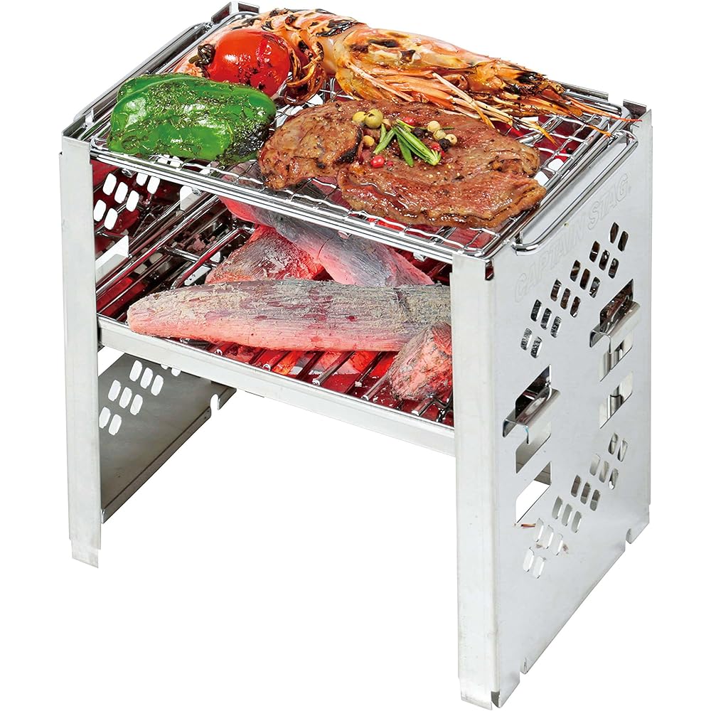 CAPTAIN STAG Barbecue Stove Bonfire Stand 3-in-1 Folding Kamado Smart Grill B6 Type with Bag 3 Levels Adjustable UG-43