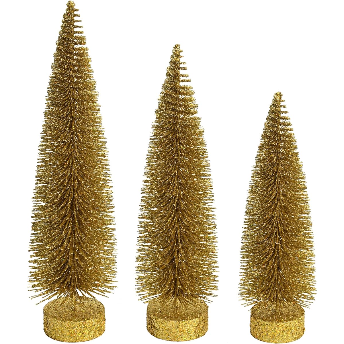 Vickerman 12"-14"-16" Gold Glitter Oval Pine Artificial Christmas Tree Set of 3 Seasonal Indoor Decor