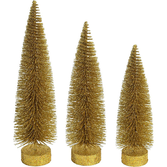 Vickerman 12"-14"-16" Gold Glitter Oval Pine Artificial Christmas Tree Set of 3 Seasonal Indoor Decor