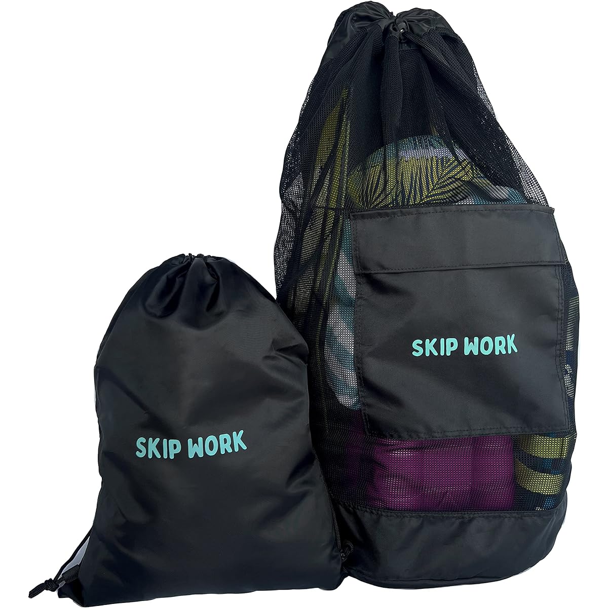 Beach bag backpack mesh for water and sand toys, black
