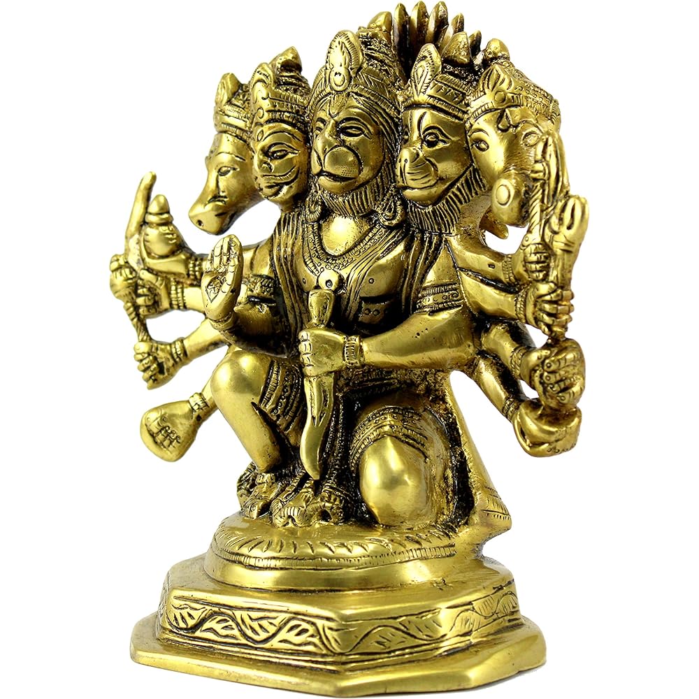 eSplanade Brass Panchmukhi Hanuman Anjaneya Pavan Putra Bhajan Bali Idol Murti Moti Statue 7 Inches