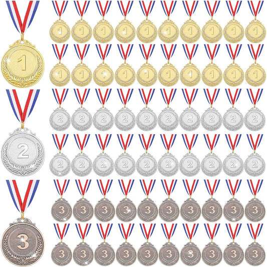 63 Pieces Gold Silver Bronze Award Medals Metal Winner Medals with Neck Ribbon 1st 2nd 3rd Place Medals for Kids Adults Competition Sports Spelling Bee Olympic Style 2 Inch