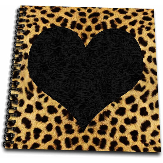 (8x8 drawing book) - Janna Salak Designs Prints and Patterns - Punk Rockabilly Cheetah Animal Print Black Heart - Drawing Book
