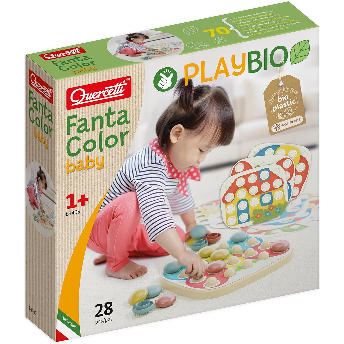 Quercetti - Fantacolor Baby PlayBio - Mosaic design toy made from eco-friendly bioplastic for ages 1+