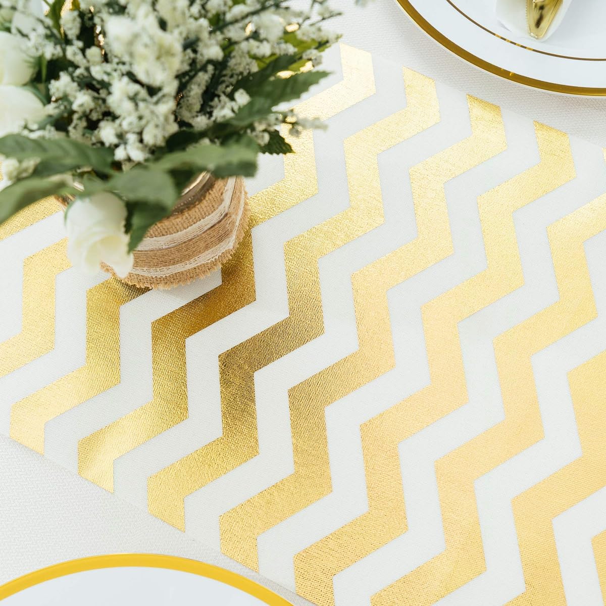PapaKit Sparkle Metallic Gold Chevron Table Runner 11" x 84", Pack of 2 for Holidays, Wedding Decorations, Parties and Everyday Decor