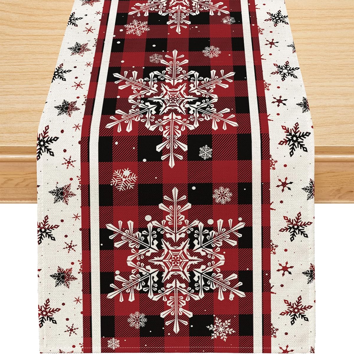 Siilues Winter Table Runner Buffalo Check Winter Decorations Snowflake Runner for Table Seasonal Winter Holiday Decor for Dining Table Decoration (13" x 48")