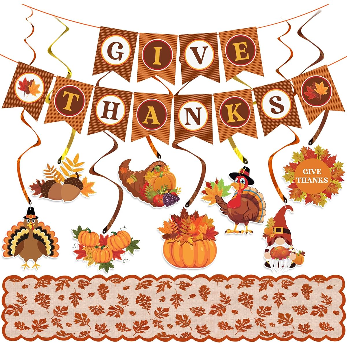 Thanksgiving Party Decoration Set No DIY Needed Thanksgiving Home Decor Thanksgiving Banner Thanksgiving Hanging Swirls & Maple Leaf Lace Table Runner Fall Thanksgiving Harvest Farmhouse Home Decor