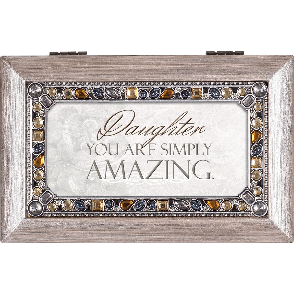 Daughter You Are Simply Amazing Brushed Pewter Finish Petite Jeweled Music Box Plays Wind Beneath My Wings