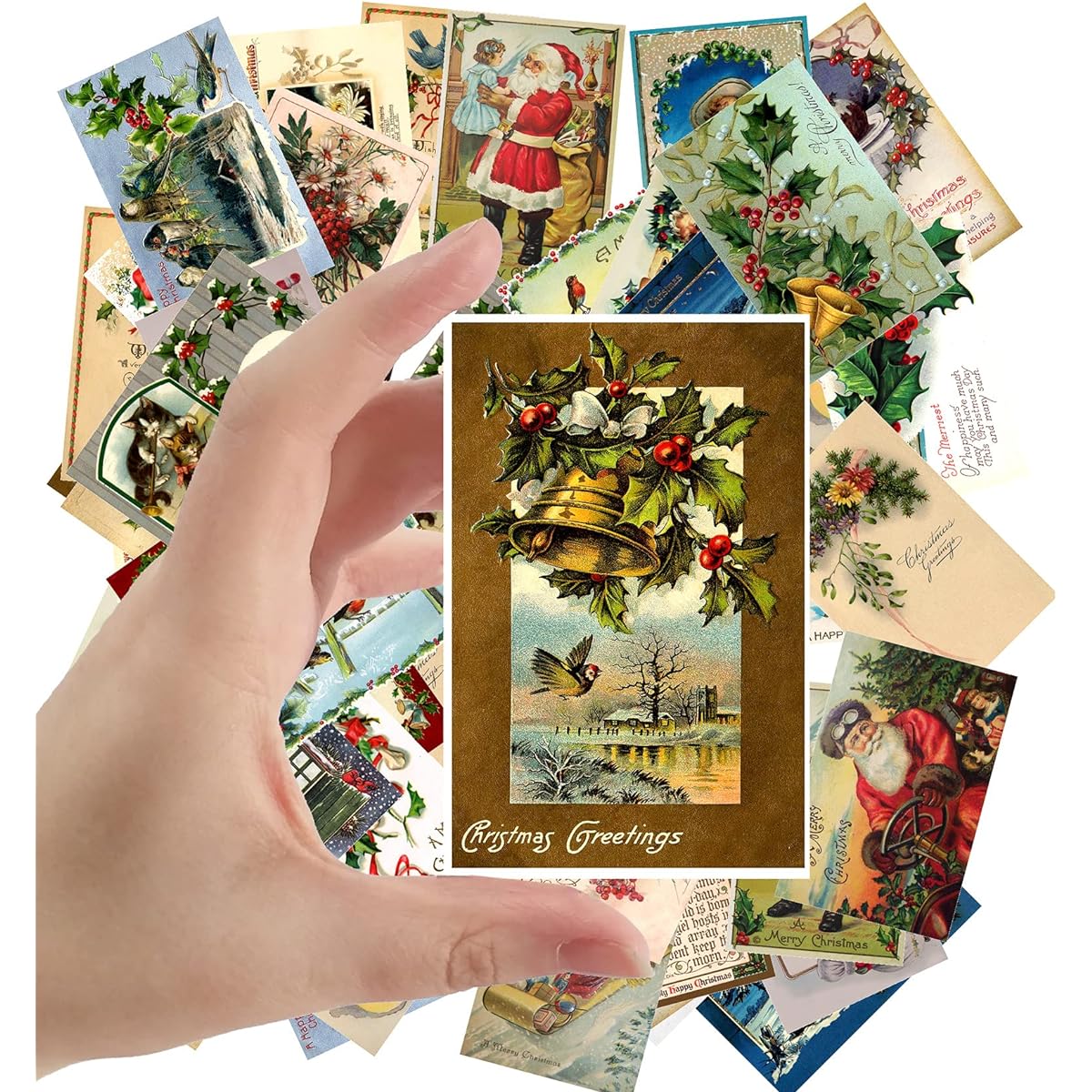 Christmas Large Stickers (24 sheets, 2.5"x3.5" each) Landscape Winter Scenery Vintage Christmas Postcards Retro Greeting Cards Reprint